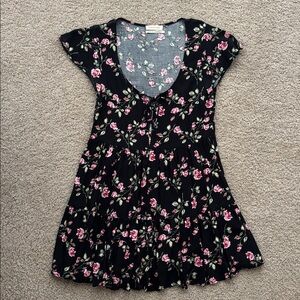 Urban Outfitters Black Floral Babydoll Dress with Pink Roses